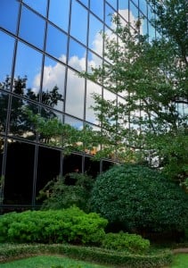 Building with Reflection and beautiful landscaping. 